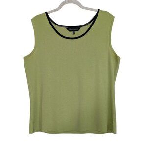Ming Wang Tank Top Womens Size Medium Green Black Accent Trim Sleeveless Shell